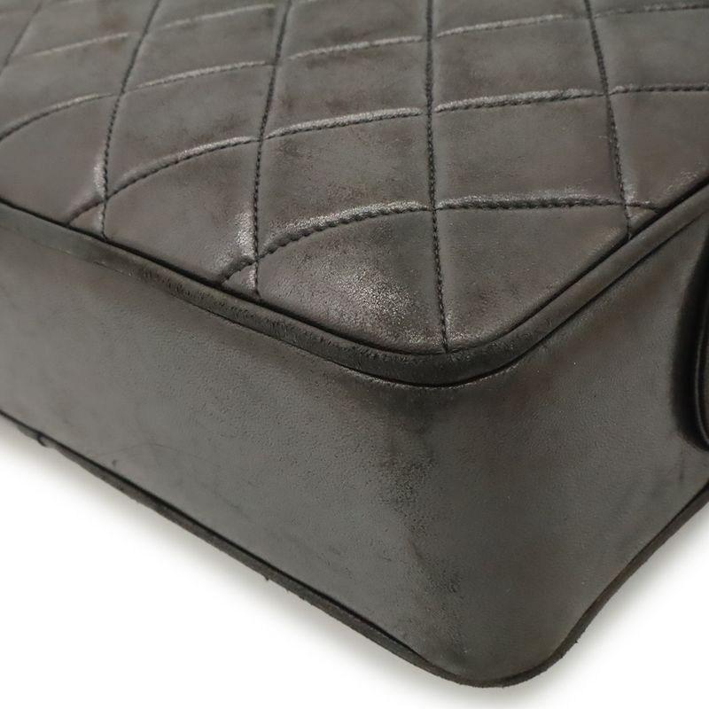 Chanel CC Logo Quilted Tote Shoulder Bag Leather Black Gold