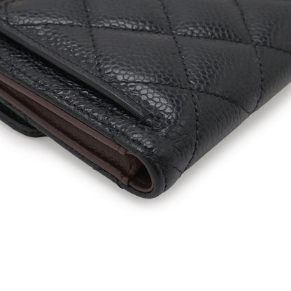Chanel Quilted CC Logo Classic Small Flap Wallet Trifold Caviar Leather Black