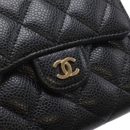 Chanel Quilted CC Logo Classic Small Flap Wallet Trifold Caviar Leather Black