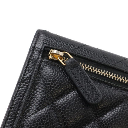 Chanel Quilted CC Logo Classic Small Flap Wallet Trifold Caviar Leather Black