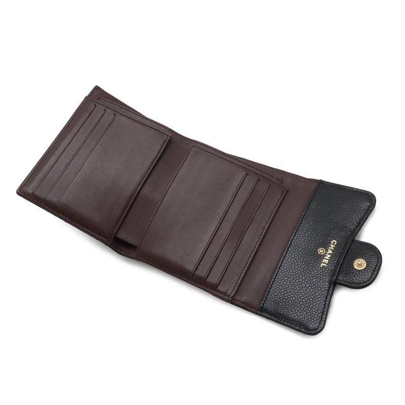 Chanel Quilted CC Logo Classic Small Flap Wallet Trifold Caviar Leather Black