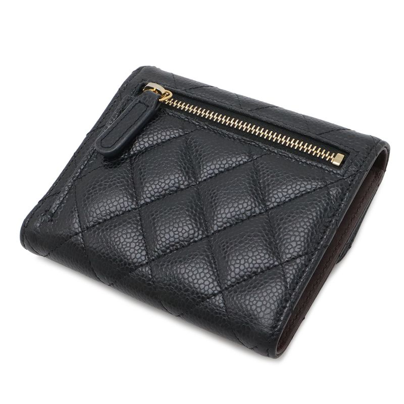 Chanel Quilted CC Logo Classic Small Flap Wallet Trifold Caviar Leather Black