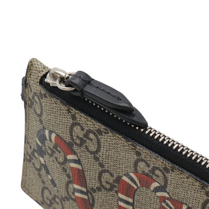 Gucci GG Supreme Kingsnake Coin Purse Card Holder Neck Strap Leather Beige Red