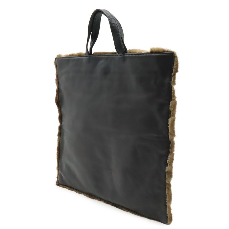 Loewe Fur Tote Leather Dark Brown Black
