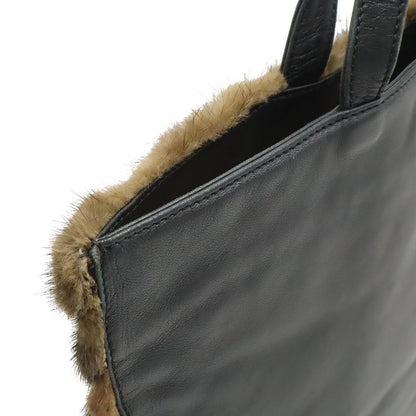 Loewe Fur Tote Leather Dark Brown Black