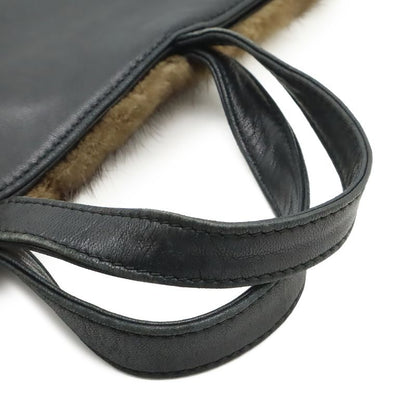 Loewe Fur Tote Leather Dark Brown Black