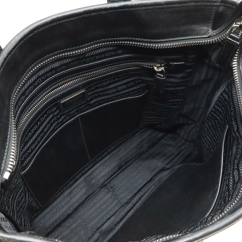 Prada Tote 2-Way Shoulder Bag Crossbody Leather Nero Black Silver