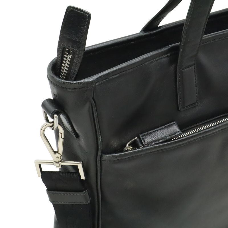 Prada Tote 2-Way Shoulder Bag Crossbody Leather Nero Black Silver