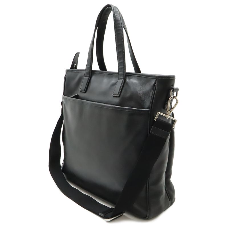 Prada Tote 2-Way Shoulder Bag Crossbody Leather Nero Black Silver