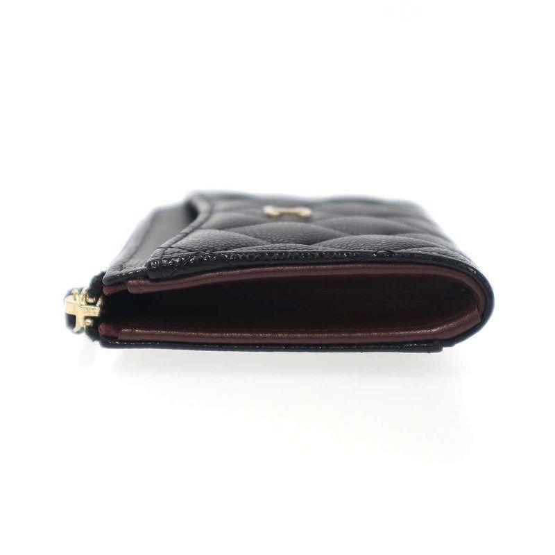 Chanel Quilted Shiny Grained Caviar Classic Zip Fragment Card Case Black