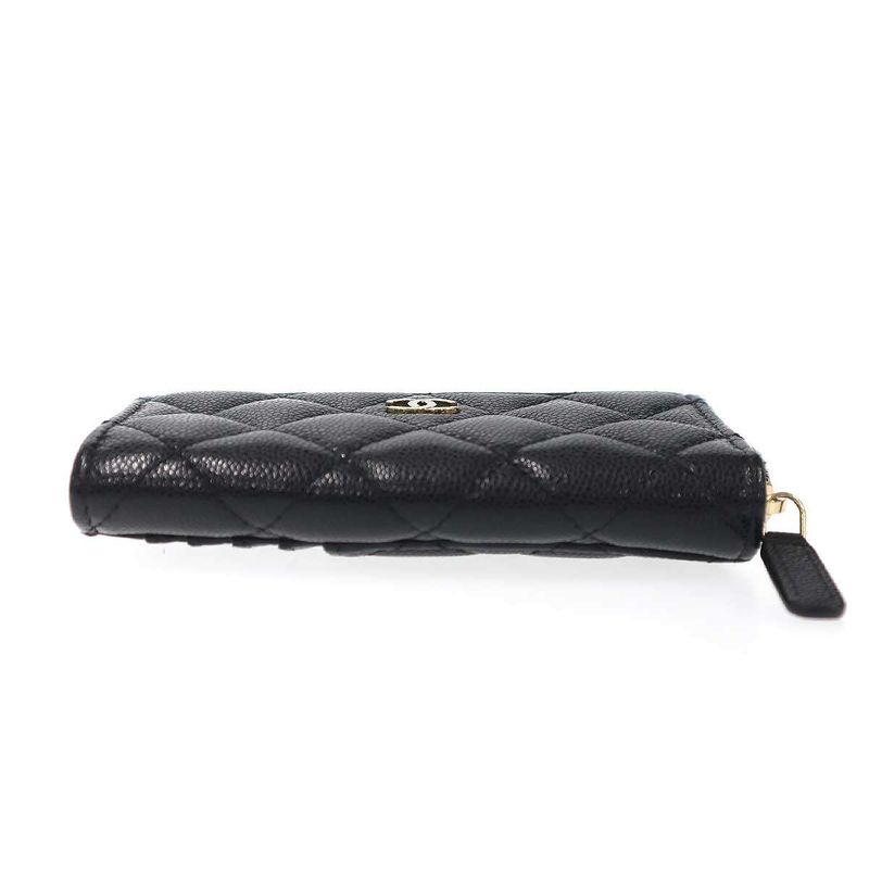Chanel Quilted Shiny Grained Caviar Classic Zip Fragment Card Case Black