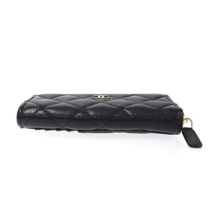 Chanel Quilted Shiny Grained Caviar Classic Zip Fragment Card Case Black