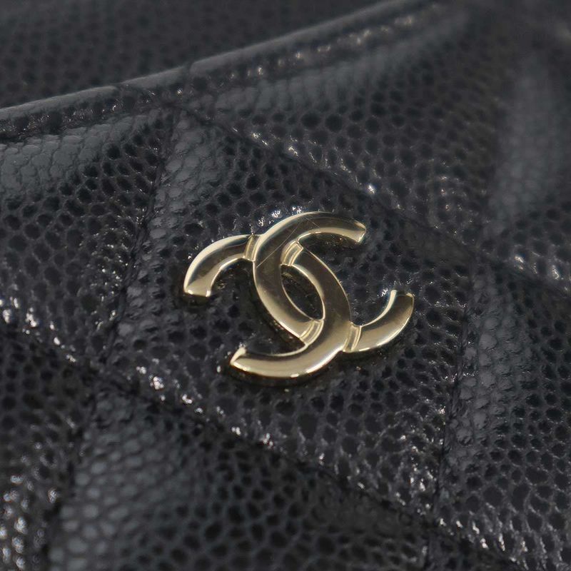 Chanel Quilted Shiny Grained Caviar Classic Zip Fragment Card Case Black