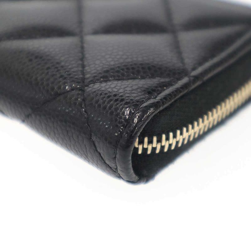 Chanel Quilted Shiny Grained Caviar Classic Zip Fragment Card Case Black