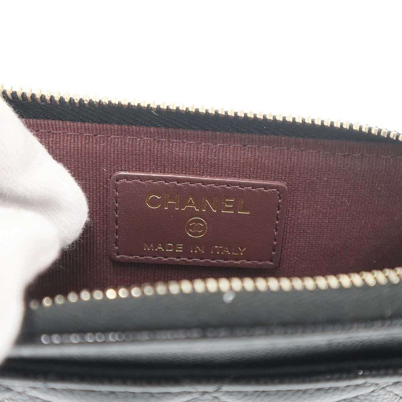 Chanel Quilted Shiny Grained Caviar Classic Zip Fragment Card Case Black