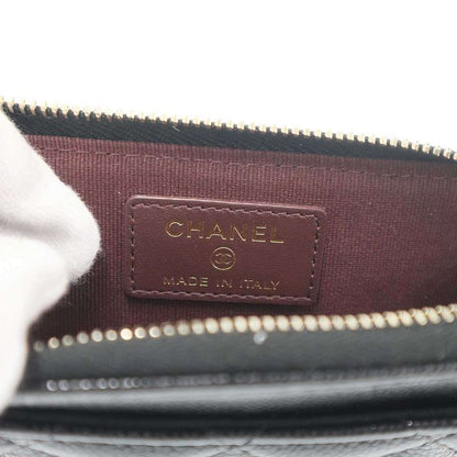 Chanel Quilted Shiny Grained Caviar Classic Zip Fragment Card Case Black