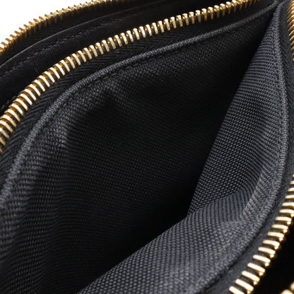 Prada Logo Jacquard Ribbon Shoulder Bag Pochette 2-Way Clutch Leather Nero