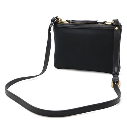 Prada Logo Jacquard Ribbon Shoulder Bag Pochette 2-Way Clutch Leather Nero