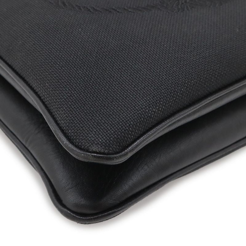 Prada Logo Jacquard Ribbon Shoulder Bag Pochette 2-Way Clutch Leather Nero