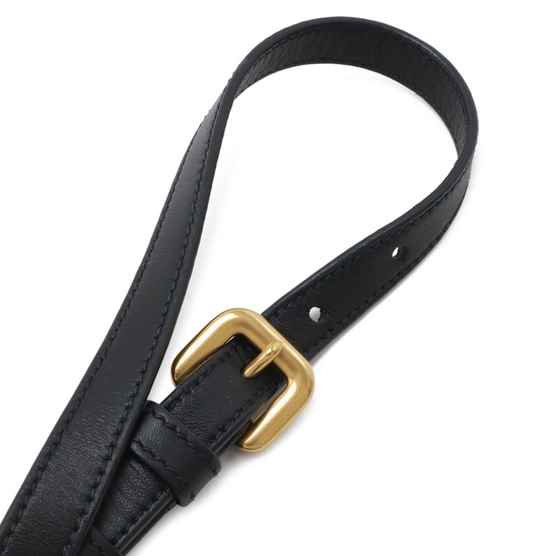 Prada Logo Jacquard Ribbon Shoulder Bag Pochette 2-Way Clutch Leather Nero