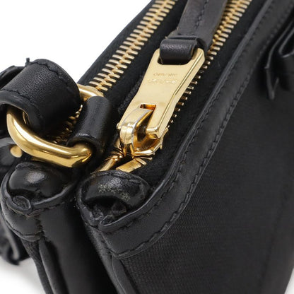 Prada Logo Jacquard Ribbon Shoulder Bag Pochette 2-Way Clutch Leather Nero