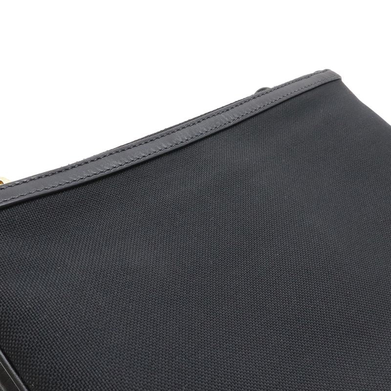 Prada Logo Jacquard Ribbon Shoulder Bag Pochette 2-Way Clutch Leather Nero
