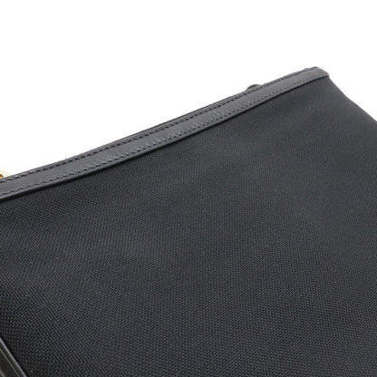 Prada Logo Jacquard Ribbon Shoulder Bag Pochette 2-Way Clutch Leather Nero