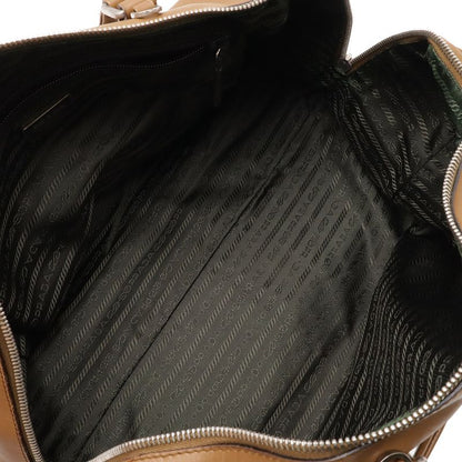 Prada Mini Boston Bag 2-Way Shoulder Leather Camel Light Brown Silver