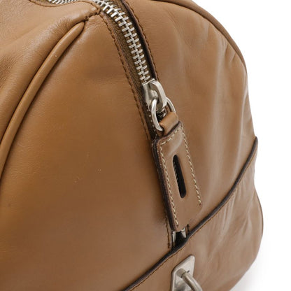 Prada Mini Boston Bag 2-Way Shoulder Leather Camel Light Brown Silver