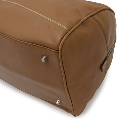 Prada Mini Boston Bag 2-Way Shoulder Leather Camel Light Brown Silver