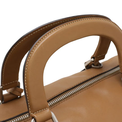 Prada Mini Boston Bag 2-Way Shoulder Leather Camel Light Brown Silver