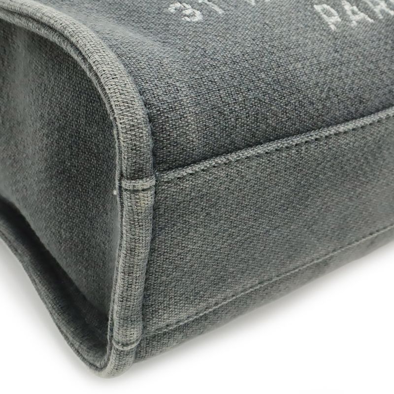 Chanel Deauville Tote Shoulder Bag Chain Canvas Leather Gray Black