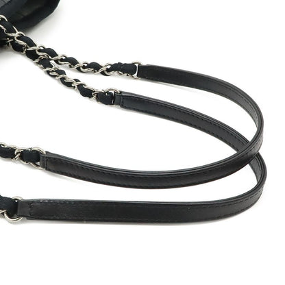 Chanel Deauville Tote Shoulder Bag Chain Canvas Leather Gray Black