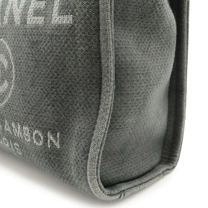 Chanel Deauville Tote Shoulder Bag Chain Canvas Leather Gray Black