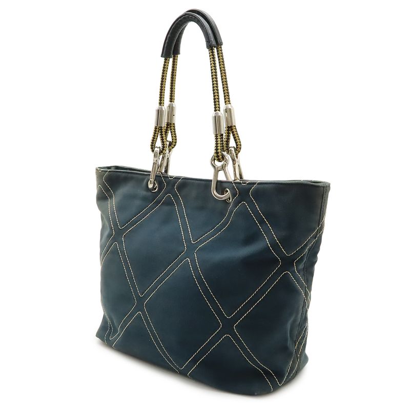 Chanel CC Logo Rope Tote Shoulder Bag Canvas Leather Navy Black