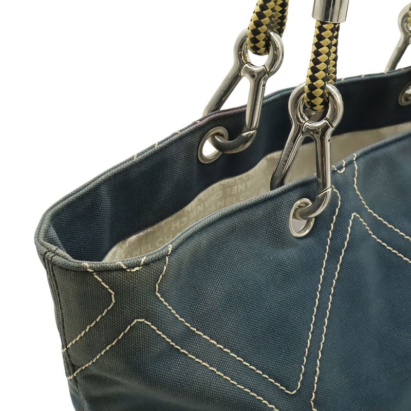 Chanel CC Logo Rope Tote Shoulder Bag Canvas Leather Navy Black