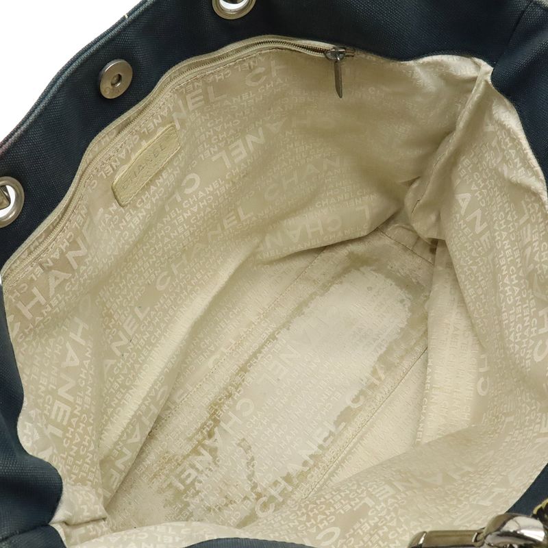 Chanel CC Logo Rope Tote Shoulder Bag Canvas Leather Navy Black