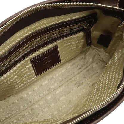 Prada Logo Jacquard 2-Way Shoulder Bag Canvas Leather Khaki Beige Dark Brown