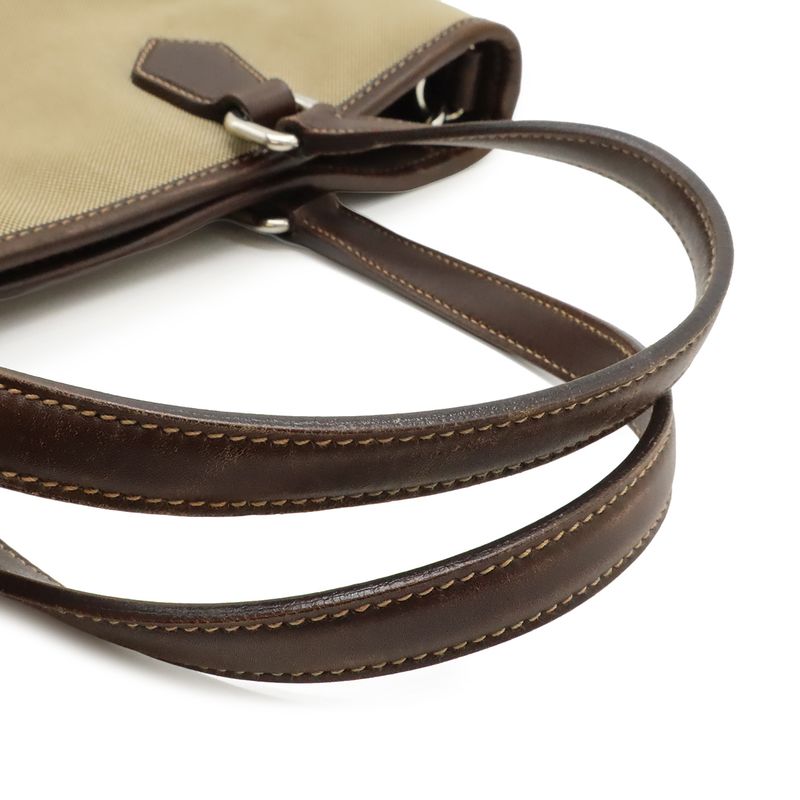 Prada Logo Jacquard 2-Way Shoulder Bag Canvas Leather Khaki Beige Dark Brown