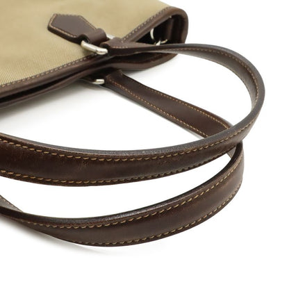 Prada Logo Jacquard 2-Way Shoulder Bag Canvas Leather Khaki Beige Dark Brown