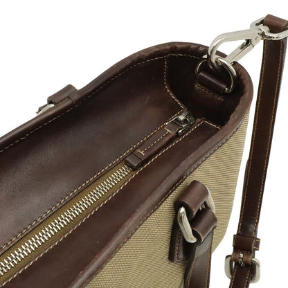 Prada Logo Jacquard 2-Way Shoulder Bag Canvas Leather Khaki Beige Dark Brown