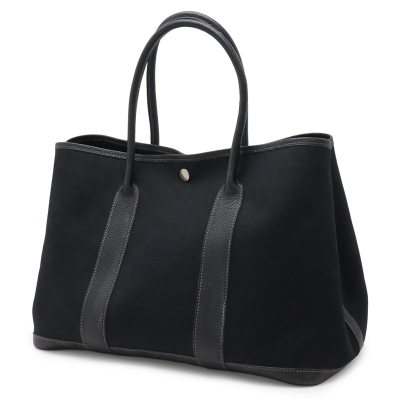 Hermes Garden Party PM Tote Toile Officier Canvas Black Silver