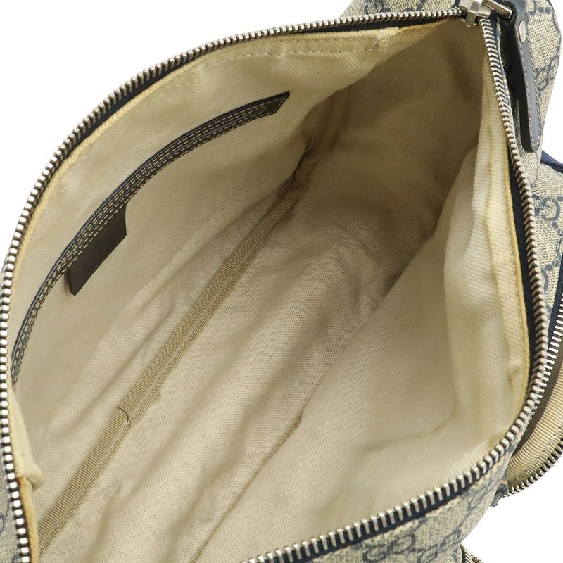 Gucci GG Supreme Plus Shoulder Bag Leather Beige Navy Silver