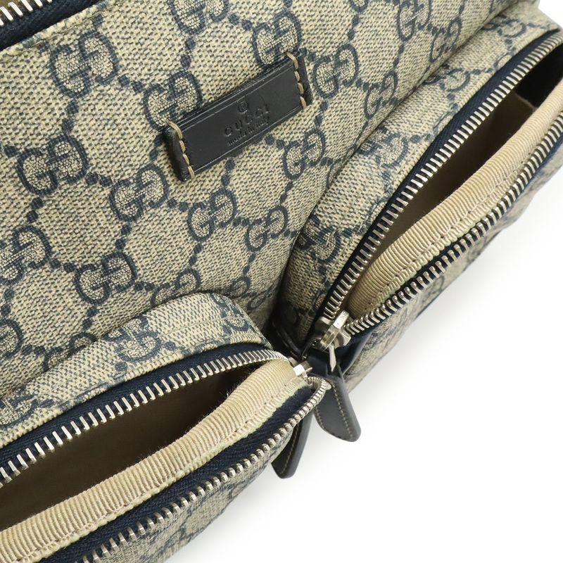 Gucci GG Supreme Plus Shoulder Bag Leather Beige Navy Silver
