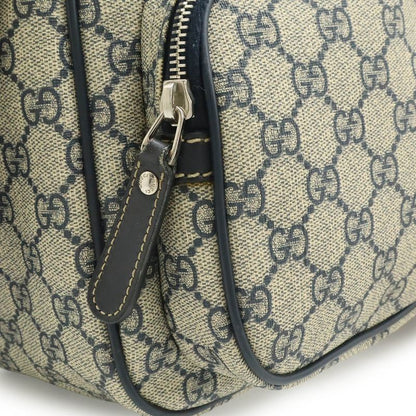Gucci GG Supreme Plus Shoulder Bag Leather Beige Navy Silver