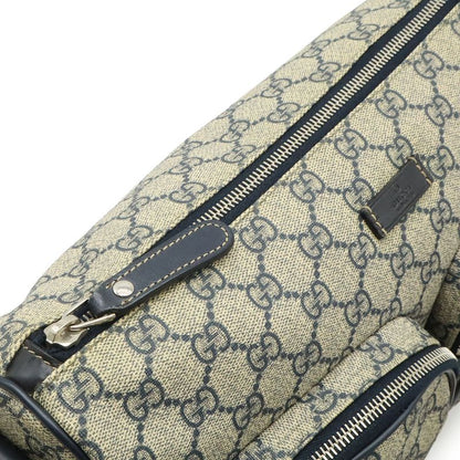 Gucci GG Supreme Plus Shoulder Bag Leather Beige Navy Silver