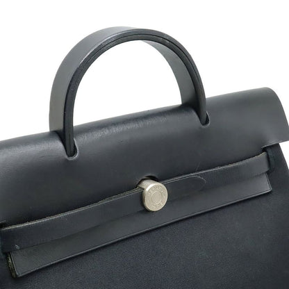 Hermes Herbag a Dos PM Backpack 2-Way Handbag Toile Officier Leather Black