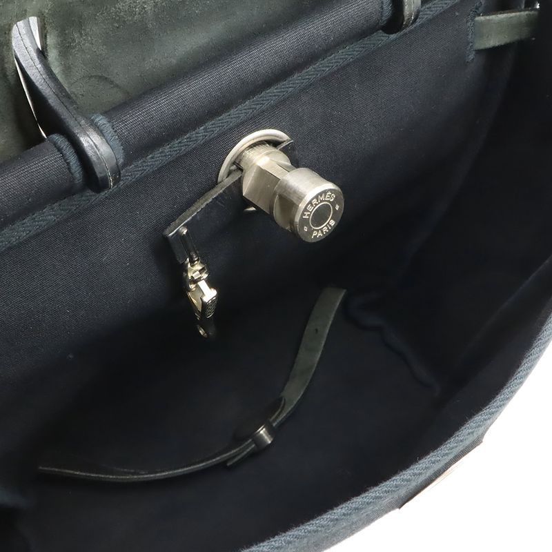 Hermes Herbag a Dos PM Backpack 2-Way Handbag Toile Officier Leather Black