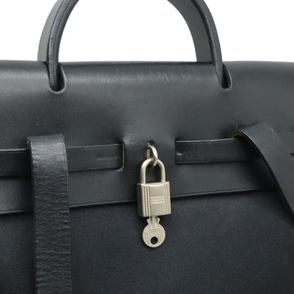 Hermes Herbag a Dos PM Backpack 2-Way Handbag Toile Officier Leather Black