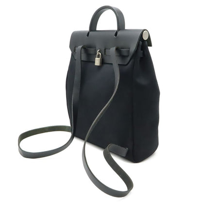 Hermes Herbag a Dos PM Backpack 2-Way Handbag Toile Officier Leather Black